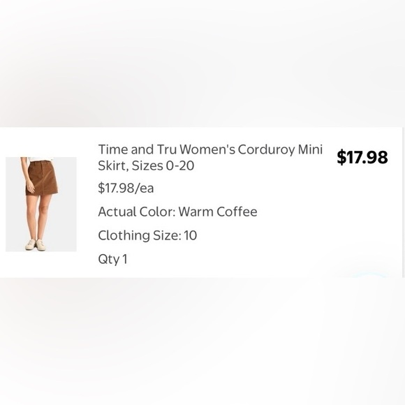 Time and Tru Women's Corduroy Mini Skirt- Warm Coffee - Picture 2 of 7